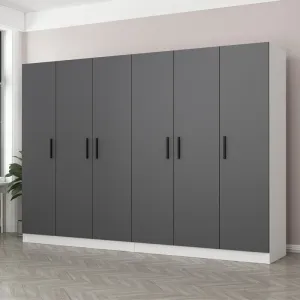 کمد لباس طبقه‌دار و 4کشودار شش درب خاکستری 270 سانتی‌متر سری Araz