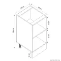 نقشه فنی ابعاد کابینت زمینی سفید تک درب عرض ۴۰ سانتی متر کابینت رو