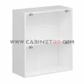 نمای داخل بدون در با یک طبقه ثابت وسط کابینت دیواری سفید آبچکان عرض 80 ارتفاع ۹۰ سانت کابینت رو