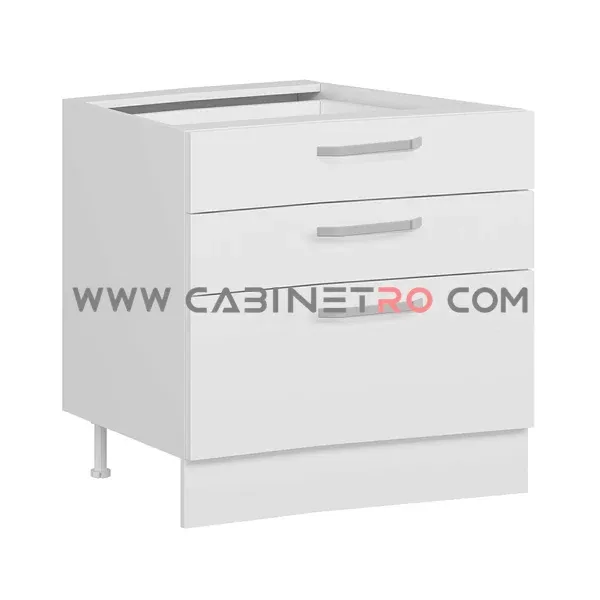 نمای چپ کابینت زمینی سفید سه کشو با کشوی عمیق ۹۰ سانت کابینت رو