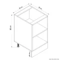 نقشه فنی ابعاد کابینت زمینی سفید تک درب عرض ۵۰ سانتی متر کابینت رو