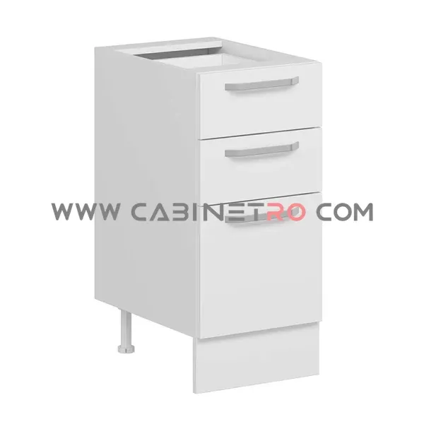 نمای چپ کابینت زمینی سفید سه کشو با کشوی عمیق ۴۰ سانت کابینت رو