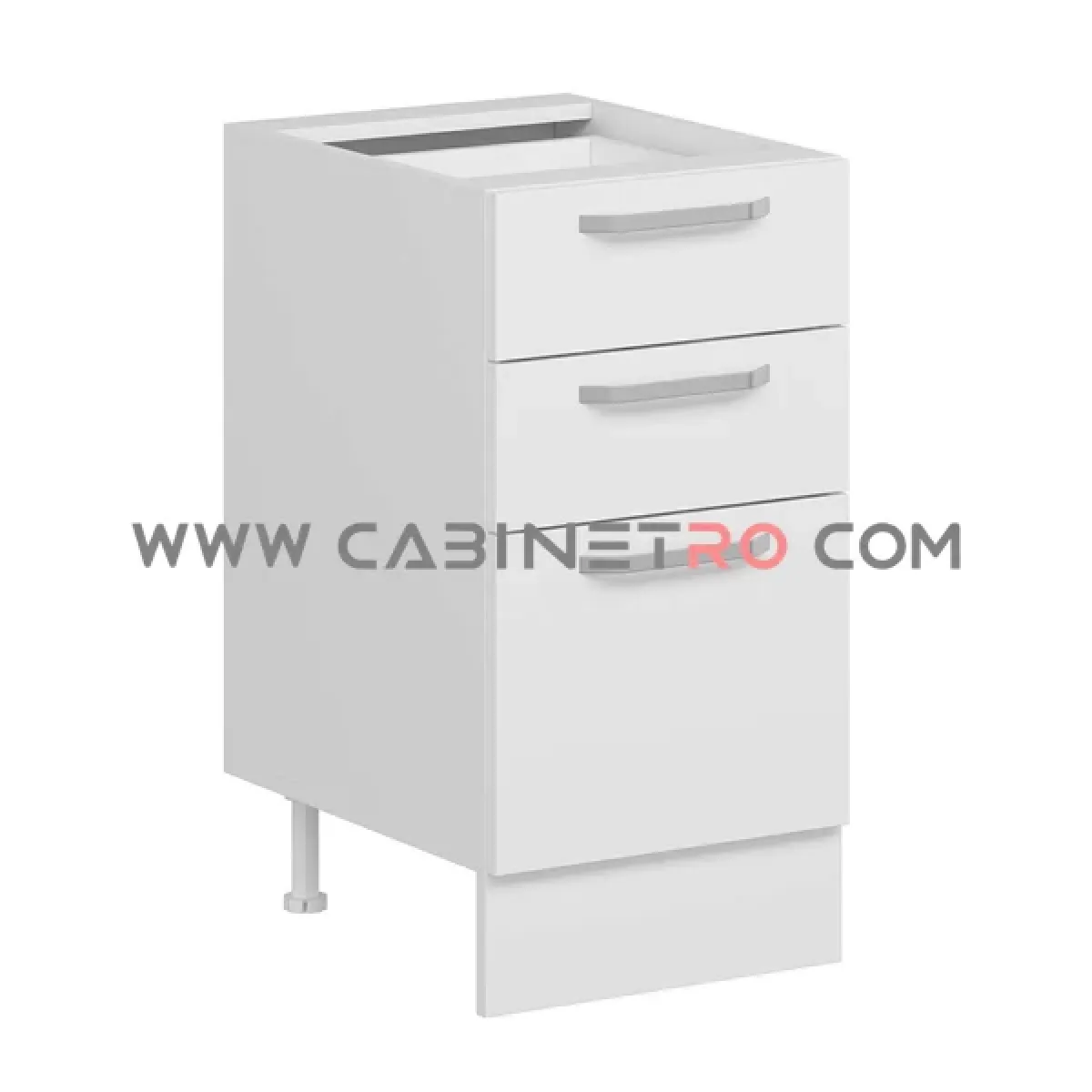 نمای چپ کابینت زمینی سفید سه کشو با کشوی عمیق ۴۵ سانت کابینت رو