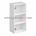 نمای داخل بدون در با دو طبقه کابینت دیواری سفید تک درب عرض 50 ارتفاع ۹۰ سانت کابینت رو