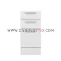 نمای روبرو کابینت زمینی سفید سه کشو با کشوی عمیق ۴۰ سانت کابینت رو