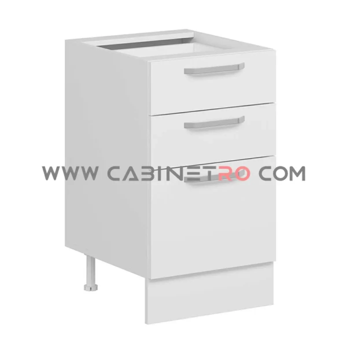 نمای چپ کابینت زمینی سفید سه کشو با کشوی عمیق ۵۰ سانت کابینت رو