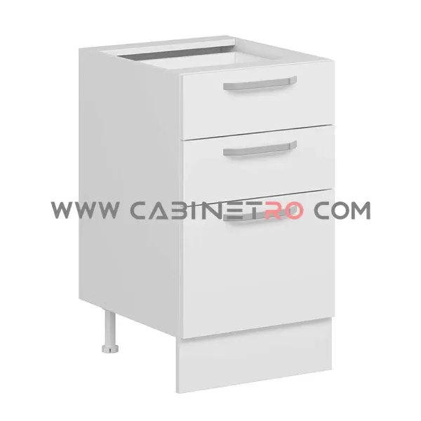 نمای چپ کابینت زمینی سفید سه کشو با کشوی عمیق ۵۰ سانت کابینت رو