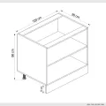نقشه فنی ابعاد کابینت زمینی سفید دو درب عرض ۱۲۰ سانتی متر کابینت رو