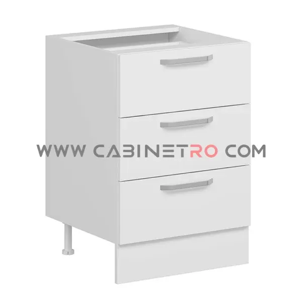 نمای چپ کابینت زمینی سفید سه کشو مساوی ۶۰ سانت کابینت رو