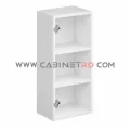 نمای داخل بدون در با دو طبقه کابینت دیواری سفید تک درب عرض 45 ارتفاع ۹۰ سانت کابینت رو