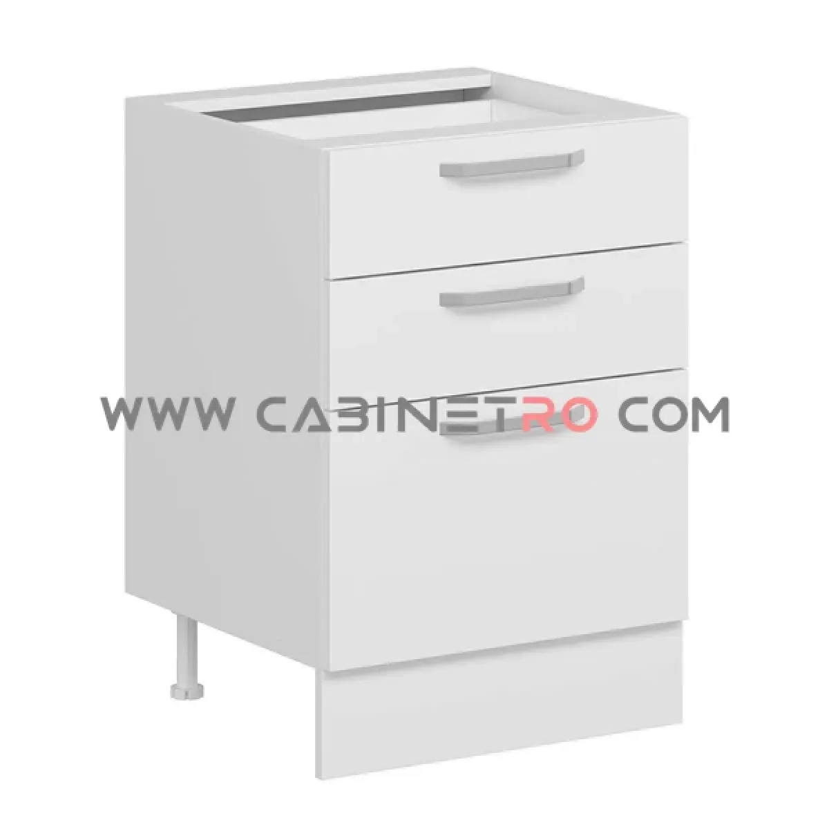 نمای چپ کابینت زمینی سفید سه کشو با کشوی عمیق ۶۰ سانت کابینت رو