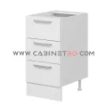 نمای راست کابینت زمینی سفید سه کشو مساوی ۴۵ سانت کابینت رو