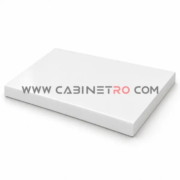 نمای زاویه‌دار صفحه کابینت  لب گرد HPL سفید براق با ضخامت ۳۲ میلی‌متر و گردی لبه ۵ میلی‌متر کابینت رو