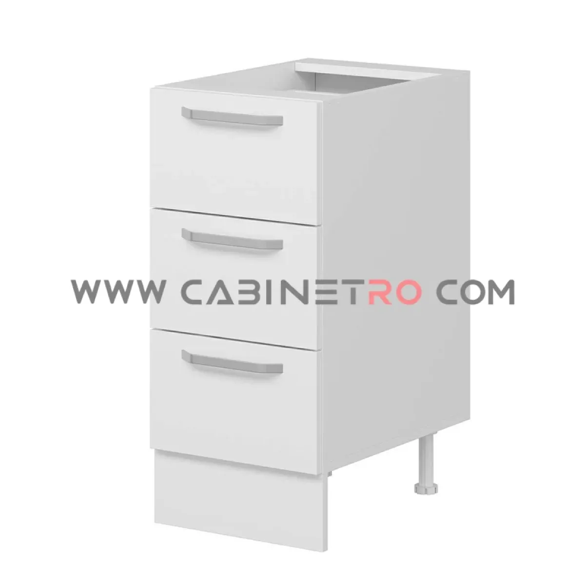 نمای راست کابینت زمینی سفید سه کشو مساوی ۴۰ سانت کابینت رو